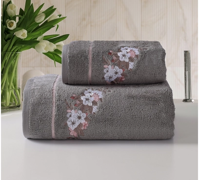 Froté uteráky a osušky Flowers 42 - sivo-béžová