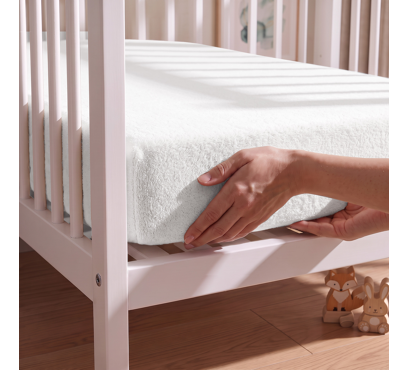Froté plachta PREMIUM do postieľky FD1 – biela – 60–70 × 120–140 cm