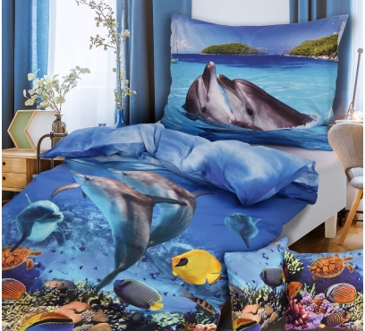 Obrazová posteľná súprava s motívom DELFÍNY